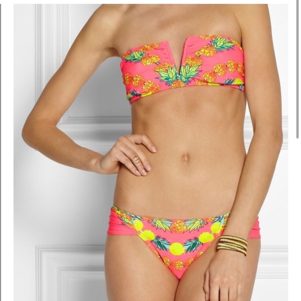 Mara Hoffman Pink Garland Pineapple Bikini 2 Piece Swimsuit Strapless Hot Pink